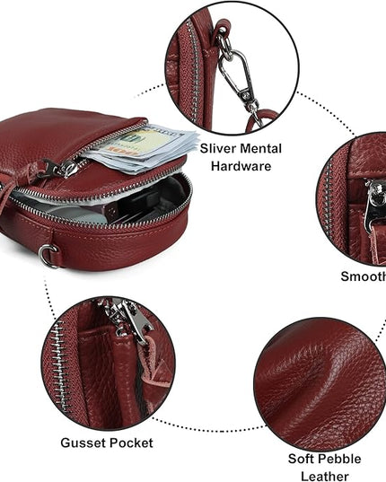 befen Genuine Leather Crossbody Cell Phone Purse for Women, Small Zip Around RFID Blocking Crossbody Wallet Bags