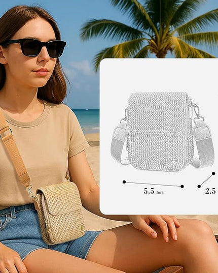 Haytijoe Straw Crossbody Bags for Women Small Summer Purse Woven RFID Cross Body Phone Wallet for Beach Hawaiian Travel Gifts