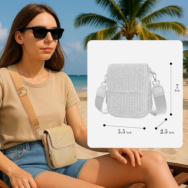 Haytijoe Straw Crossbody Bags for Women Small Summer Purse Woven RFID Cross Body Phone Wallet for Beach Hawaiian Travel Gifts