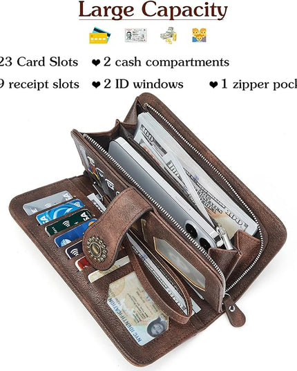 BOSTANTEN Leather Wallet for Women RFID Blocking Zip Around Credit Cards Holder Phone Clutch