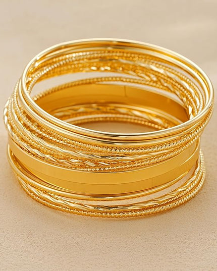 ÌF ME Gold Bangle Bracelets for Women, Indian Bangles Stackable Set, Multi Layer Textured 14K Gold Plated Chunky Bracelets Boho Jewelrys Set