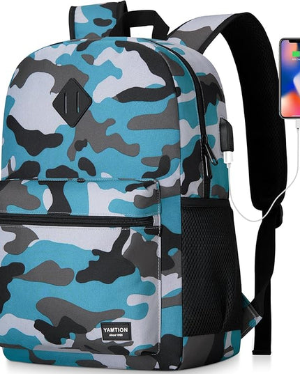 YAMTION School Backpack,17.3 Inch Bookbag Men and Teen Boy School bag with USB Charging Port for High School College