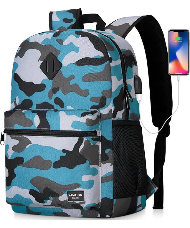 YAMTION School Backpack,Bookbag Men and Teen Boy Schoolbag with USB Charging Port for High School College