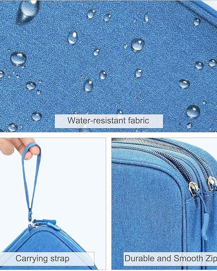 FYY Electronic Organizer, Large Travel Cable Organizer Bag Pouch Electronic Accessories Carry Case Portable Waterproof Double Layers All-in-One Storage Bag for Cable, Cord, Charger, Phone, Cyan