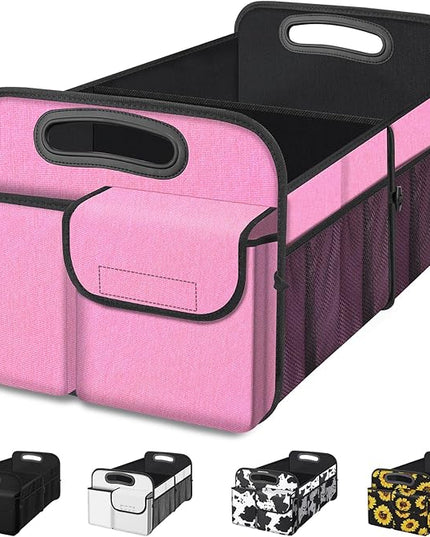 Femuar Car Trunk Organizer, Car Storage Organizer with Large Capacity Waterproof Collapsible Trunk Organizer for Car Suv/Jeep/Sedan (Pink, Standard)