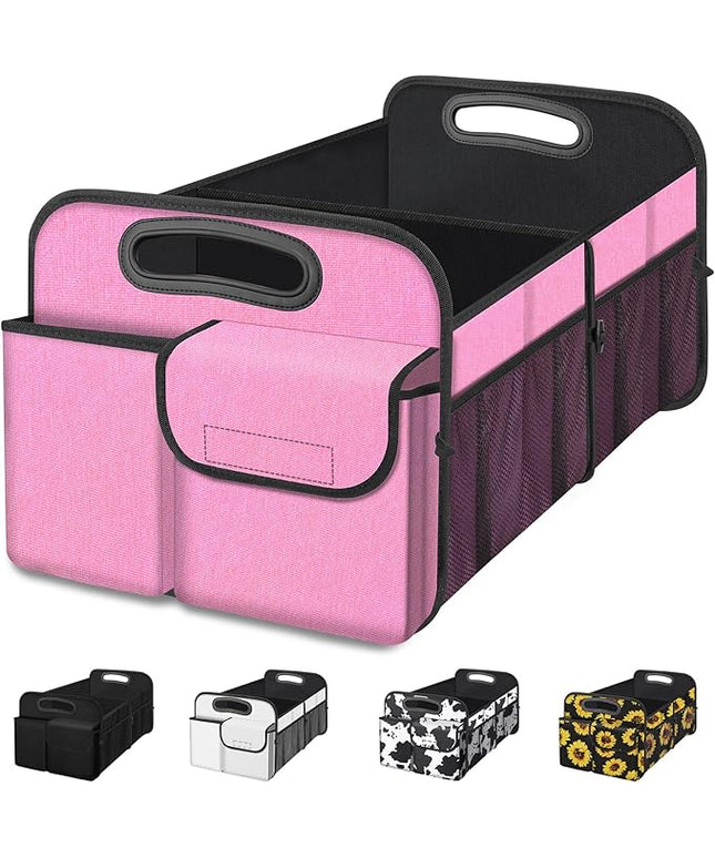Femuar Car Trunk Organizer, Car Storage Organizer with Large Capacity Waterproof Collapsible Trunk Organizer for Car Suv/Jeep/Sedan (Pink, Standard)