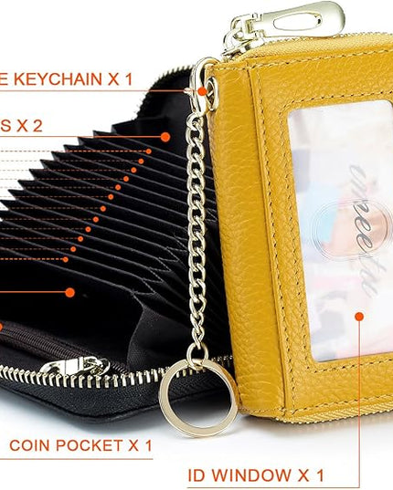 imeetu RFID Credit Card Holder, Small Leather Zipper Card Case Wallet for Women