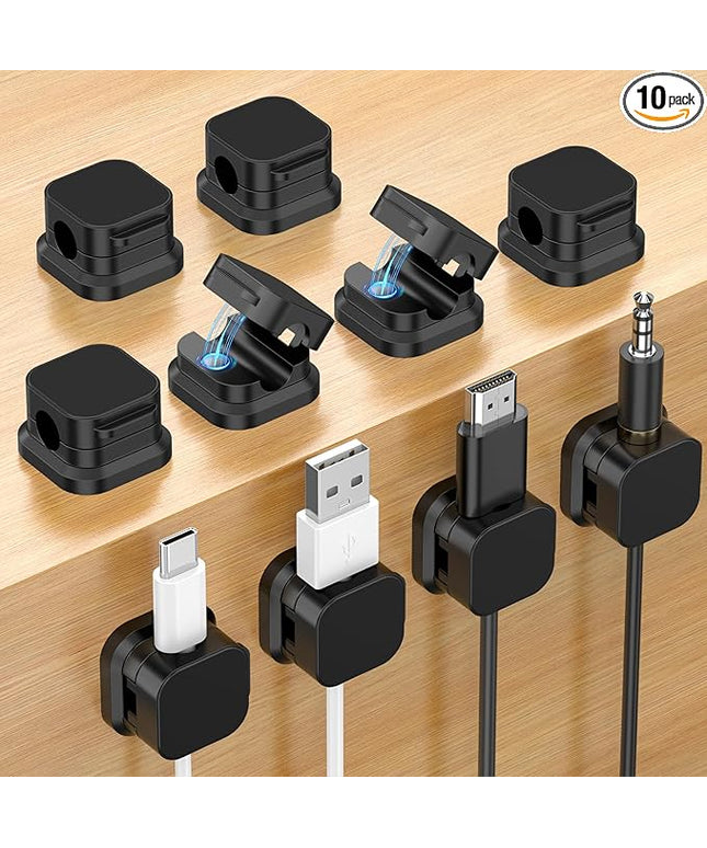 10 Pack Magnetic Cable Clips, Cord Organizer Holder with Strong Adhesive, Desk Cable Management for Home Office Car Desktop Nightstand, Adjustable Wire Keeper (Black)