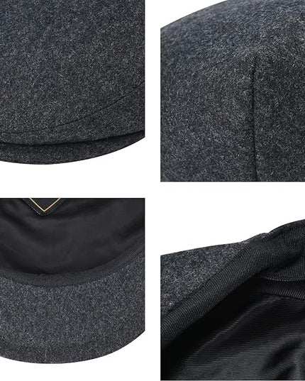 FEINION Men's Wool Tweed Newsboy Ivy Cap Gatsby Golf Flat Hat