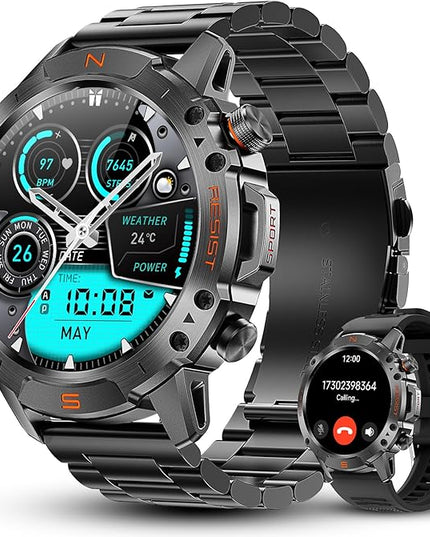 WalkerFit Smart Watch for Men, 1.43" Round AMOLED, 5ATM Waterproof for Swim,Heart Rate & Sleep Monitor,Long Battery,Outdoor Activity Tracker,Voice Control&Bluetooth Call,Android Compatible with iPhone