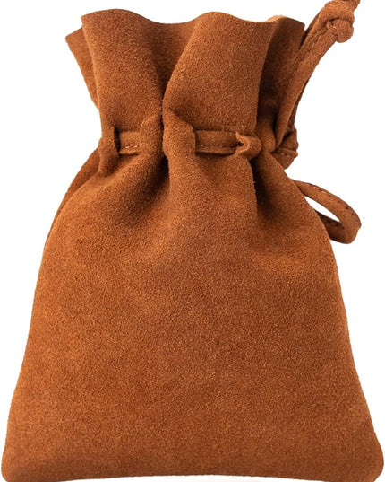 Medieval Drawstring Coin Pouch Bag, Leather Coin Pouch，Renaissance Drawstring Pouch Dice Bag, Small Coin Purse for Women/Men, Brown Swayze Suede