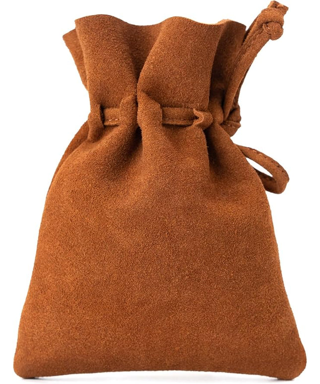 Medieval Drawstring Coin Pouch Bag, Leather Coin Pouch，Renaissance Drawstring Pouch Dice Bag, Small Coin Purse for Women/Men, Brown Swayze Suede