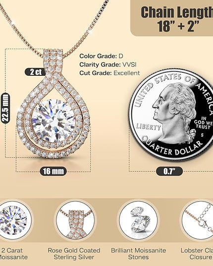 Platinum Plated Certified Moissanite Necklace for Women Gift for Her