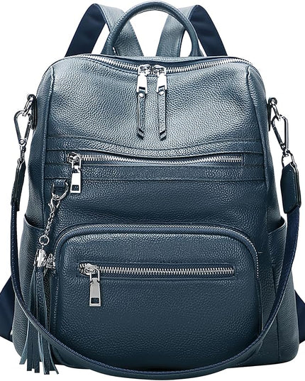 ALTOSY Genuine Leather Backpack Purse for Women Large Shoulder Bag With Laptop Compartment Multiple Pockets(S106 Indigo Blue)