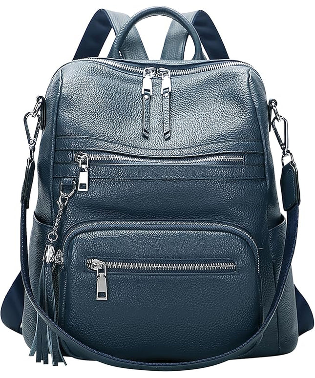 ALTOSY Genuine Leather Backpack Purse for Women Large Shoulder Bag With Laptop Compartment Multiple Pockets(S106 Indigo Blue)