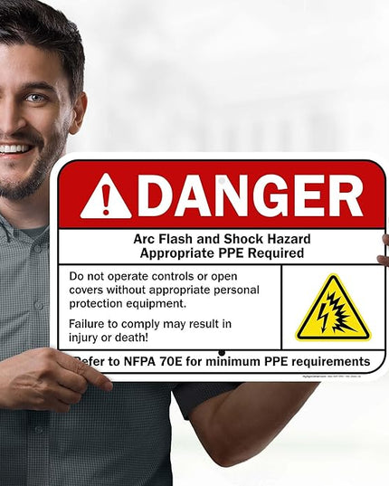 Danger Arc Flash And Shock Hazard Appropriate PPE Required Sign, 12x18 Inches, Rust Free .063 Aluminum, Fade Resistant, Made in USA by My Sign Center