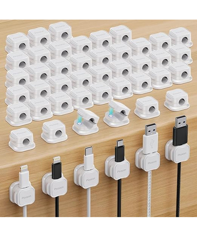 48 Pack Magnetic Cable Clip Organizer Cord Holder, Picozon Adhesive Cable Management, Wire Phone USB Charger Cable Holder, Keeper Organizer for Office Home Desktop Table - White