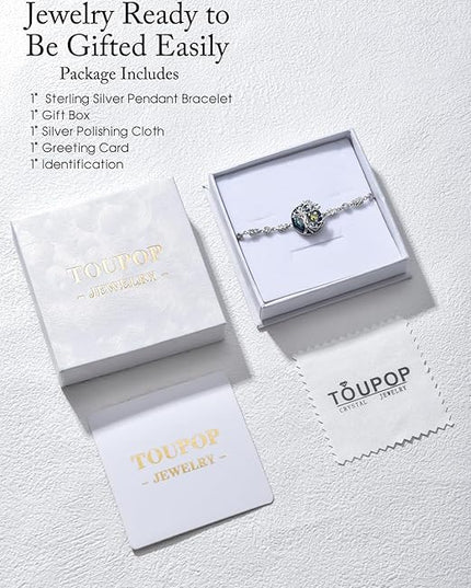TOUPOP Tree of Life Birthstone Bracelet 925 Sterling Silver Family Tree Austrian Crystal Jewelry Anniversary Birthday Christmas Gifts for Women Wife Girlfriend Her