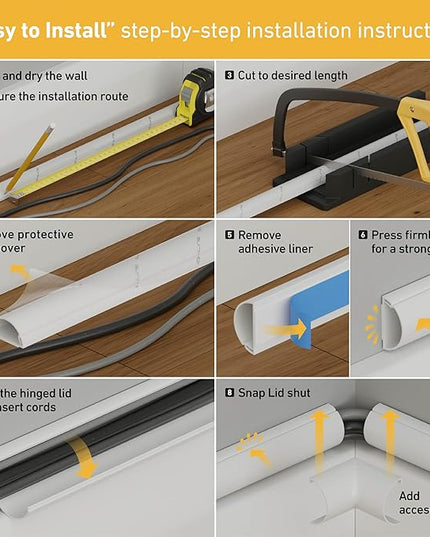 D-Line 157in Cord Hider Kit, Patented Cable Cover, Hide Wires on Wall, Channel for TV Mount Cords, Raceway Wire Hiders, Paintable, Adhesive, Half Round, 10x 0.78in W x 0.39in H x 15.7in L, Black