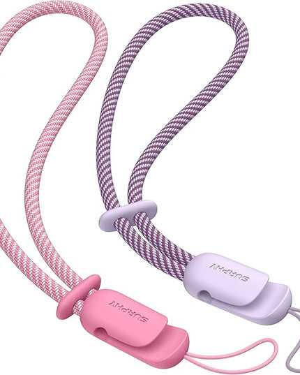 SURPHY 2 Pack Phone Lanyard for Cellphone Case, Phone Wrist Strap for Case, Cellphone Strap with 2-Color Braided, Charm Wrist Lanyard for Women, Cellphone Wrist Lanyard for Women, Rose Pink & Lilac