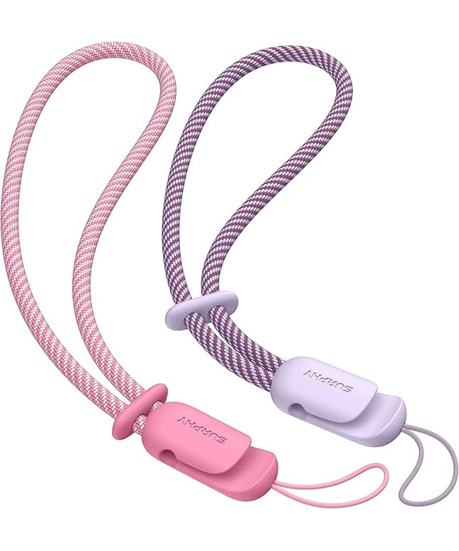 SURPHY 2 Pack Phone Lanyard for Cellphone Case, Phone Wrist Strap for Case, Cellphone Strap with 2-Color Braided, Charm Wrist Lanyard for Women, Cellphone Wrist Lanyard for Women, Rose Pink & Lilac