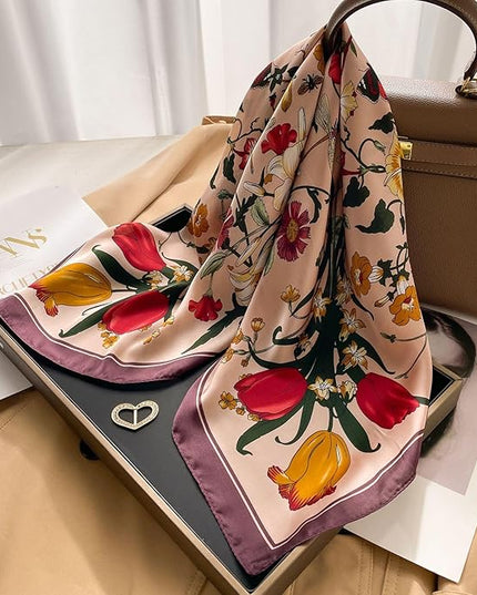 MINIDORA Satin Scarves for Women 27.5 × 27.5 inches Medium Square Elegant Silk Feeling Head Scarf