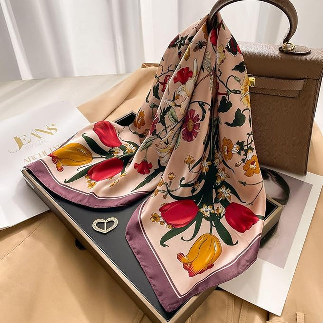 MINIDORA Satin Scarves for Women 27.5 × 27.5 inches Medium Square Elegant Silk Feeling Head Scarf