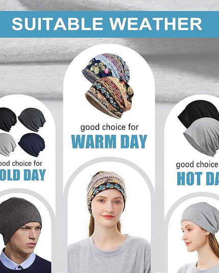 ELLEWIN Cotton Slouchy Beanie Hip-Hop Soft Lightweight Running Beanie Adult Dwarf Hats Chemo Cap for Men Women