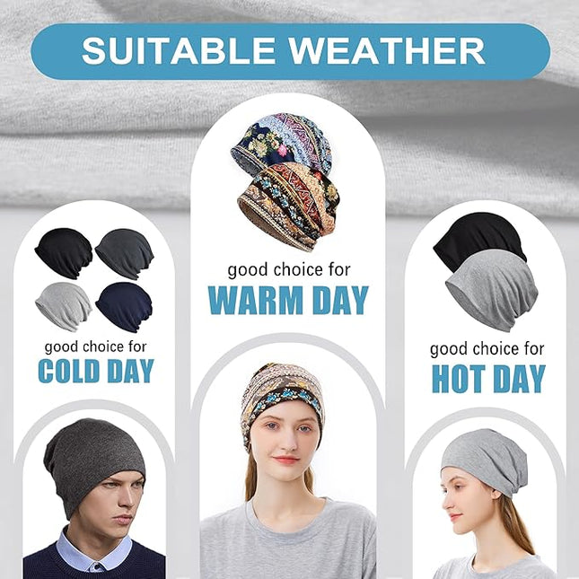 ELLEWIN Cotton Slouchy Beanie Hip-Hop Soft Lightweight Running Beanie Adult Dwarf Hats Chemo Cap for Men Women