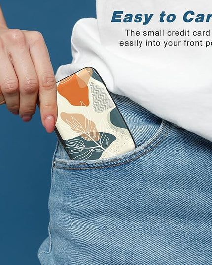 Atufsuat Credit Card Holder, Mini Aluminum Card Wallet RFID Blocking Slim Metal Hard Card Case for Women Men, White Leaves