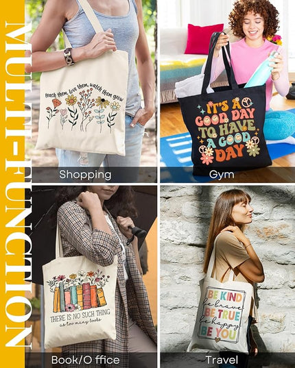 AUSVKAI Canvas Tote Bag Aesthetic for Women, Cute Cloth Cotton Bags for College Shopping Beach Grocery and Trendy Gifts