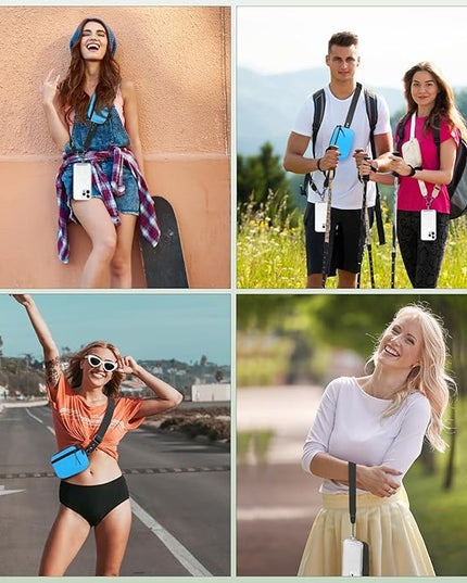 Clip and Go Strap for Phone with Wallet Crossbody, Adjustable Phone Lanyard with Detachable RFID Wristlet Wallet & Ultra-Thin 360° Rotatable Metal Tabs for All Smartphones (Blue)