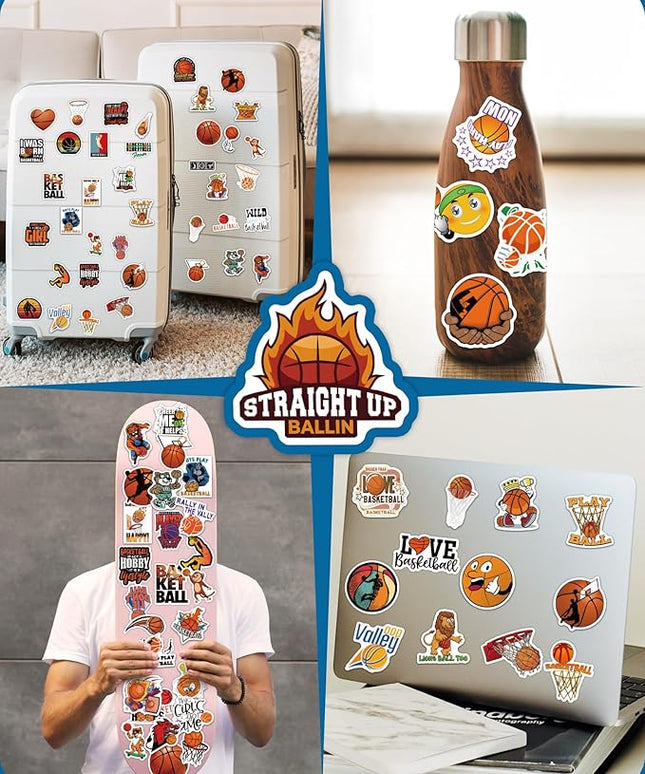 100 Pcs Sport Stickers for Kids, Basketball Water Bottle Stickers, Vinyl Waterproof Laptop Sticker for Water Bottle, Bulk Sticker Packs for Boys Kids Classroom Prizes for Elementary Students