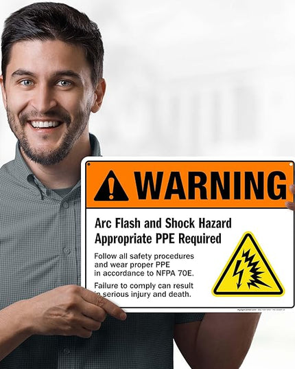 Warning Arc Flash And Shock Hazard Appropriate PPE Required Sign, 10x14 Inches, Rust Free .040 Aluminum, Fade Resistant, Made in USA by My Sign Center