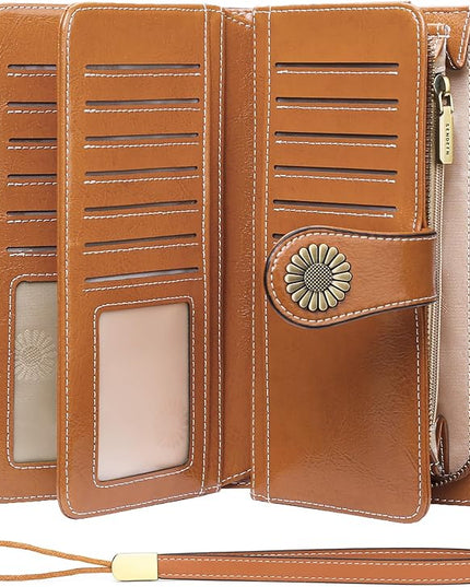 SENDEFN Wallets for Women Leather Credit Card Holder with RFID Blocking Large Capacity Wristlet | with RFID Blocking, Large Capacity, Wristlet, with RFID Blocking, Large Capacity, Wristlet