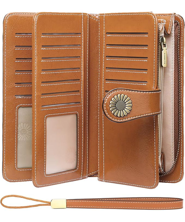 SENDEFN Wallets for Women Leather Credit Card Holder with RFID Blocking Large Capacity Wristlet | with RFID Blocking, Large Capacity, Wristlet, with RFID Blocking, Large Capacity, Wristlet