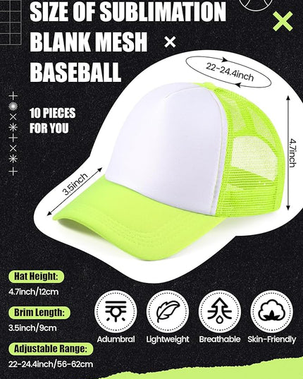10 Pcs Sublimation Blank Trucker Hats Bulk Mesh Baseball Cap Polyester Mesh Trucker Hat for Men and Women