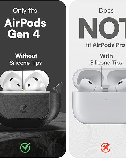 Keybudz for AirPods 4 Case with Lock - Fully Waterproof AirPods 4th Generation Case Cover - Keychain, Rugged Tough Protection, Hard Shell and Carabiner (Carbon Black)