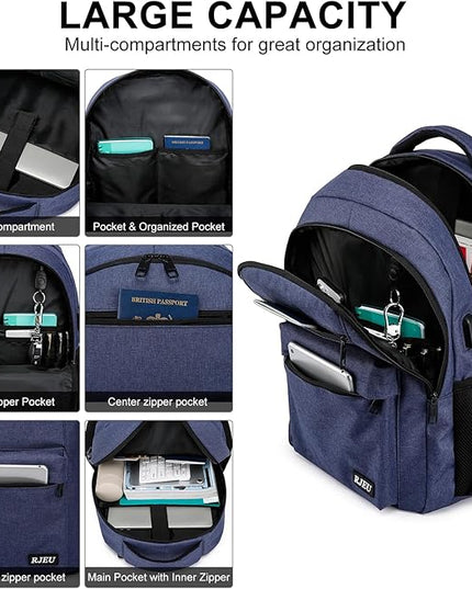 Laptop Backpack for Men Teens Boys, Water-Resistant 15.6 Inch College Bookbag with USB Charging Port, School Backpack for Students, Blue