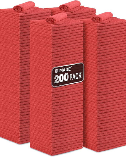 Shop Towel Rag, 200 Pack Reusable Rags Bulk Microfiber Cleaning Cloth Lint Free Towels for Car Kitchen Automotive Bar Mechanic Restaurant Garage, 11.5"x 11.5", Red