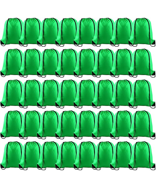KUUQA 50Pcs Green Drawstring Backpack Bulk Drawstring Bags String Bags Storage Bags Gym Backpack for Sport Gym Traveling