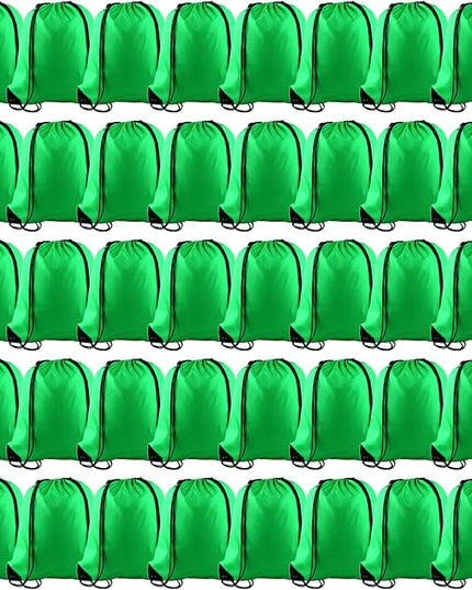 KUUQA 60Pcs Green Drawstring Backpack Bag Bulk Drawstring Bags String Bags Storage Bags Gym Backpack for Sport Gym Traveling
