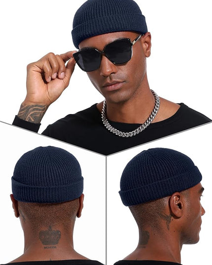 vidsel Thin Wool Fisherman Beanie Hat for Men Women Fall Winter,Short Knit Cuffed Fashion Trawler Skull Cap,Watch Cap