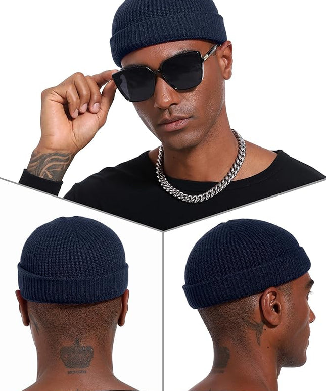 vidsel Thin Wool Fisherman Beanie Hat for Men Women Fall Winter,Short Knit Cuffed Fashion Trawler Skull Cap,Watch Cap