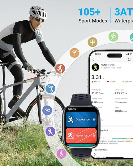 Smart Watches for Men Android iPhone (2 Bands), [1.85" AMOLED Screen] Smartwatch Fitness Tracker 3ATM Waterproof with Bluetooth Calls, AI Control, Heart Rate/SpO2/Sleep Monitor, 7 Days Battery