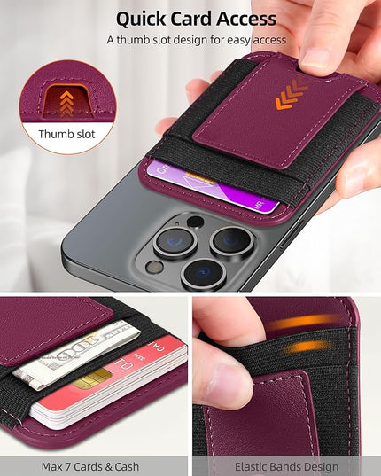 ExtreLife for Magsafe Wallet, Strongest Magnetic Wallet for iPhone 17/16/15/14/13/12 Series, For iPhone Magsafe Wallets, RFID Blocking, Vegan Leather, Fit 7 Cards, Cherry-new