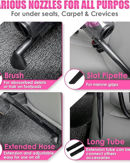 Viewsun 17pcs Car Cleaning Kit, Pink Car Interior Detailing Kit with High Power Handheld Vacuum, Detailing Brush Set, Windshield Cleaner, Cleaning Gel, Complete Auto Accessories for Women Gift