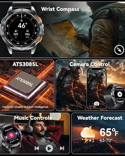 LIGE GPS Smart Watches for Men, Bluetooth Call, LED Flashlight, Compass, 1.43" AMOLED Fitness Watch with Heart Rate/Sleep Monitor, 100+ Sports Modes, iOS Android Compatible, Military Outdoor, Black