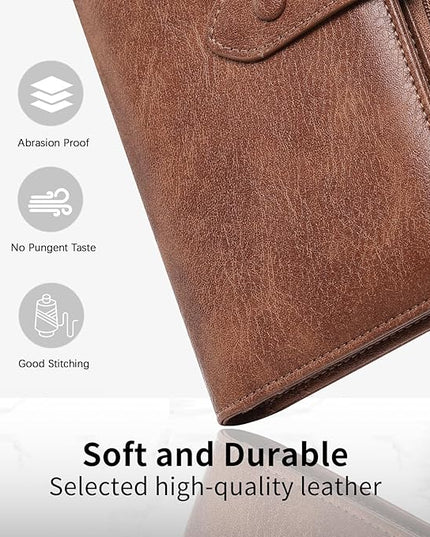 SENDEFN Wallet for Women RFID Blocking Leather Clutch Long Purse Large Capacity Credit Card Holder Wristlet