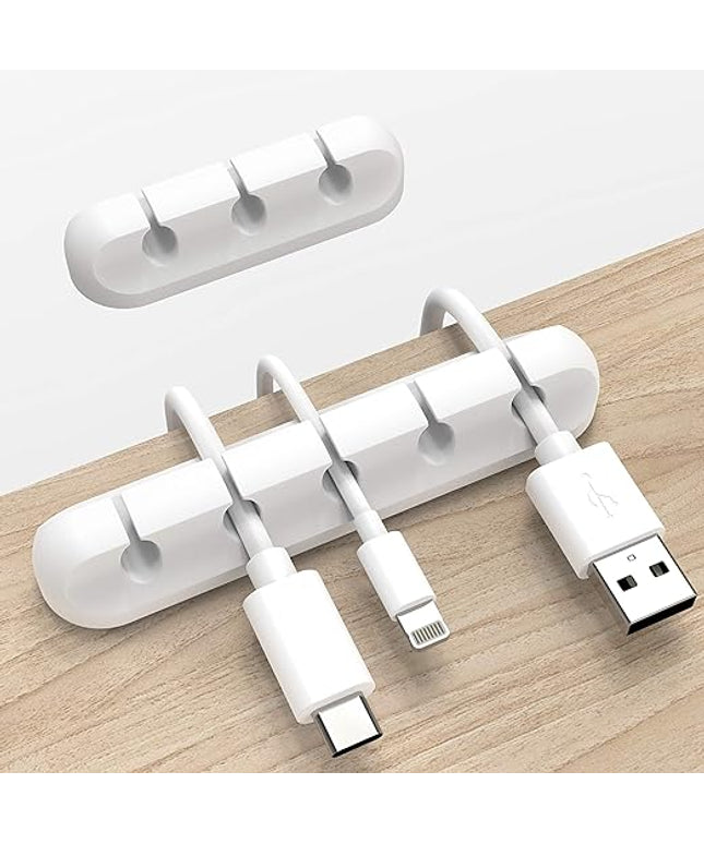 White Cable Clips, Cord Organizer Cable Management, Cable Organizers USB Cable Holder Wire Organizer Cord Clips, 2 Packs Cable Straps for Desk Car Home and Office (5, 3 Slots)